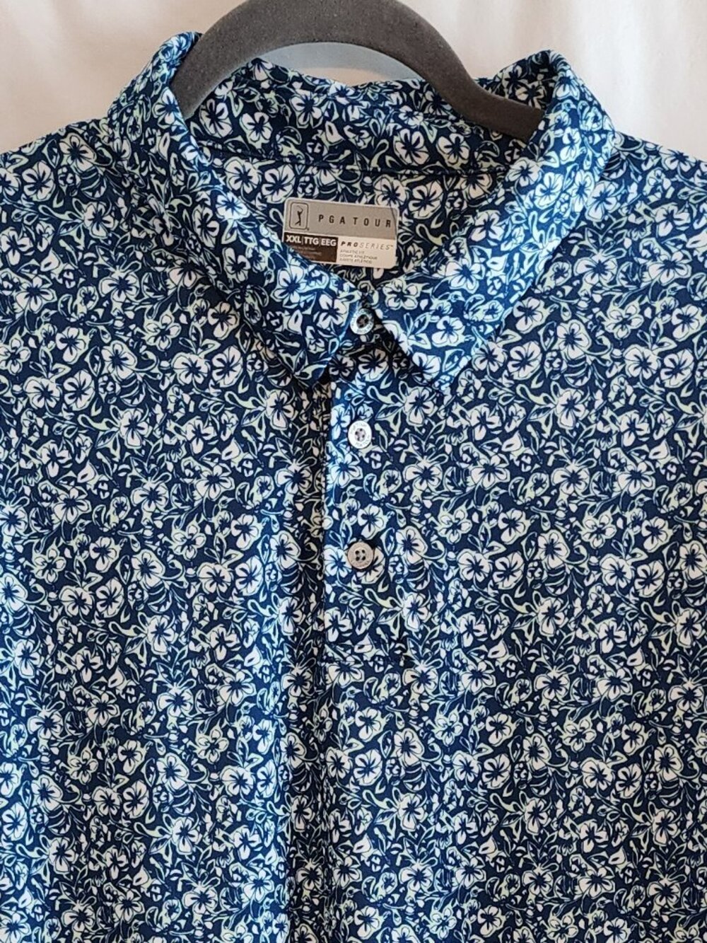PGA Tour XXL Short Sleeve Floral Golf Polo Shirt Blue